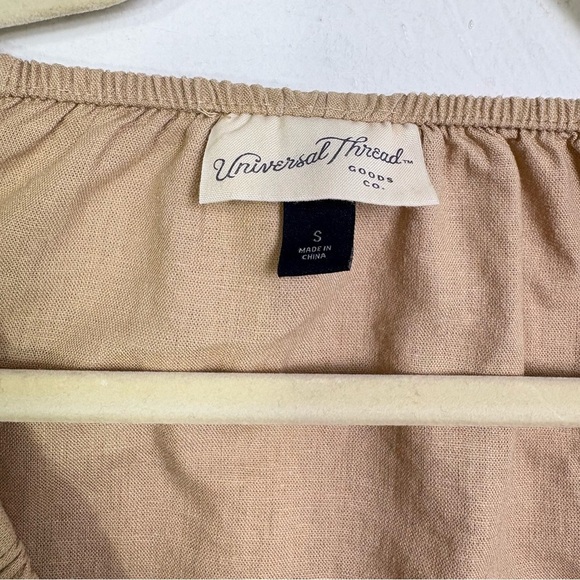 Target Universal Thread Linen Prairie Milkmaid Peasant Midi V Neck Dress Wheat S - Picture 4 of 15